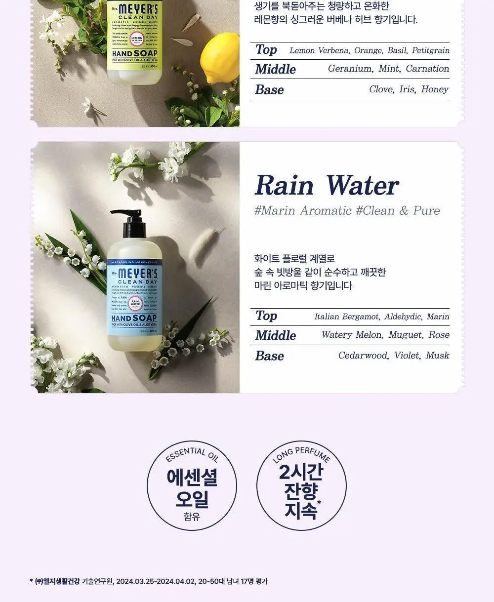 [신규런칭] 미세스마이어스 핸드워시 500ml 3종 택1 (라벤더/레몬버베나/레인워터) 상세페이지 13